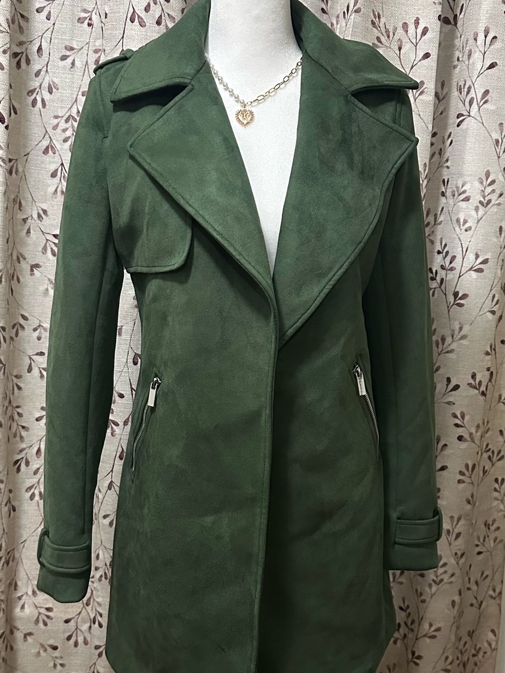 Magaschoni Forest Green Suede Trench Coat